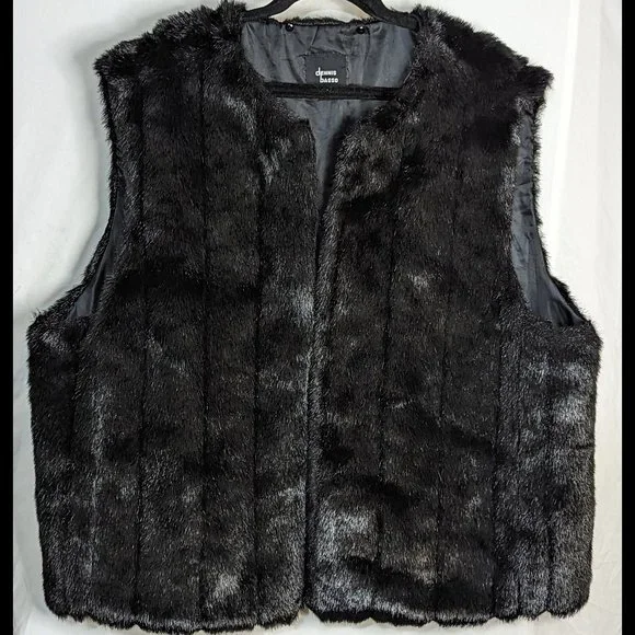 DENNIS BASSO 3X Black Lightwt Faux Fur Vest Lining for Dennis Basso Denim Jacket - Picture 6 of 7